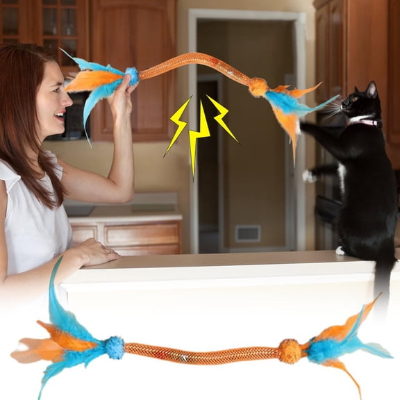 Taotanxi Interactive Feather Cat Toy Refill, Colorful Cat Stick Toy With Chew Resistant Shell for Indoor Cats, Interactive Feather Cat Toy for All Breeds And Species,Orange