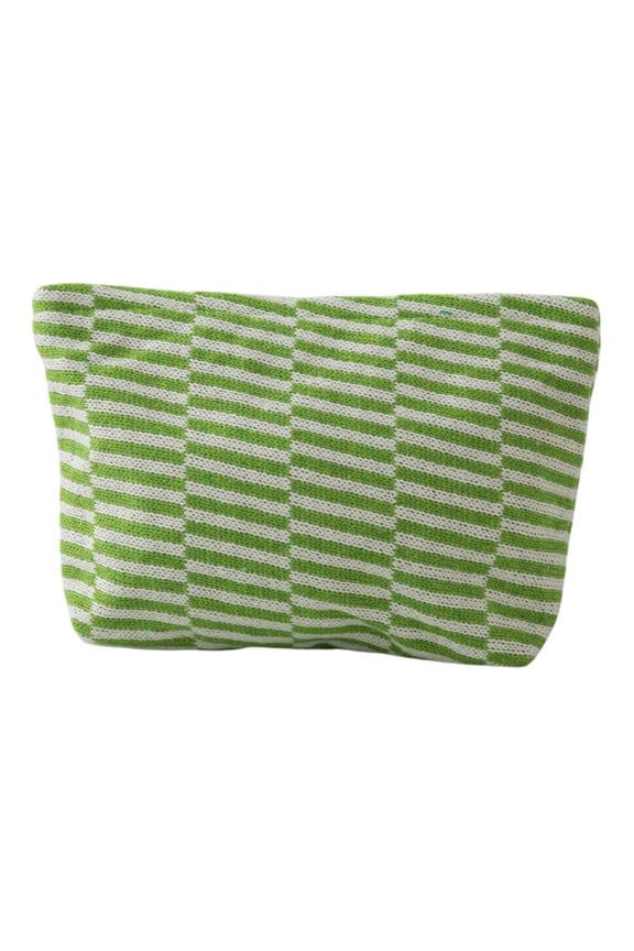 Knit Stripe Makeup Bag Large Zipper Make Up Accessory Pouch for Purse Cosmetic Brush Bag for Travel Essential,Green