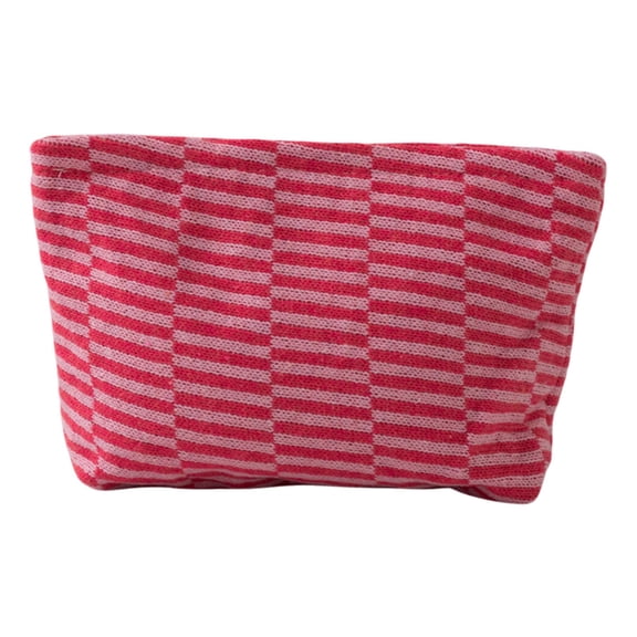 Taotanxi Knit Stripe Makeup Bag Large Zipper Make Up Accessory Pouch for Purse Cosmetic Brush Bag for Travel Essential,Red