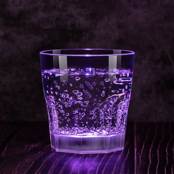 Taotanxi LED Old Fashioned Glasses: 10oz Liquid Activated Multicolor Light Up Drinking Tumblers Purple - Plastic Fun Cups for Water Beer Cocktail Whiskey Bar Party