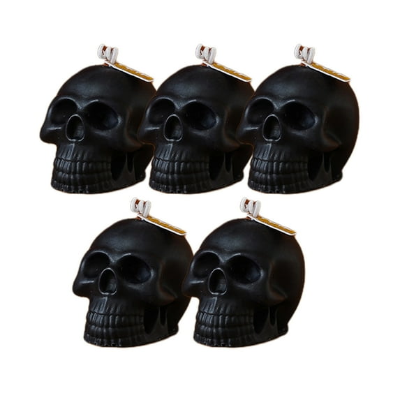 Taotanxi Large Skull Candles (5-Pack, Black); 2.7 x 2.1-Inch Decorative Themed Candles for Halloween, Horror and Novelty Decor