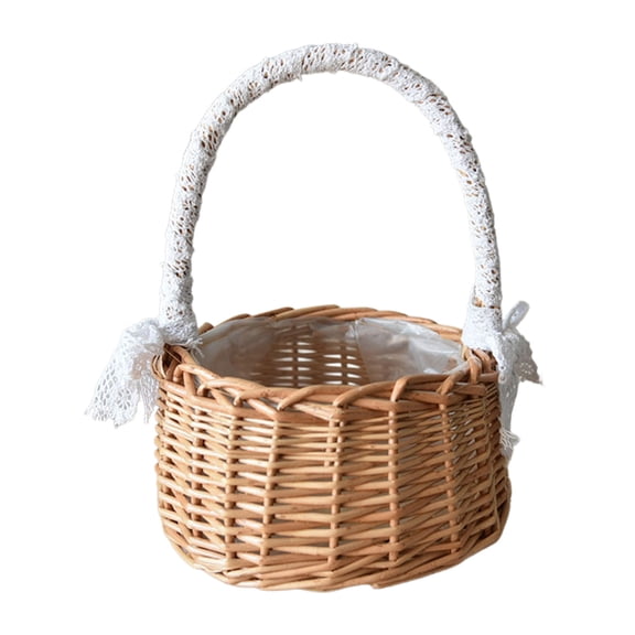 Taotanxi Large Wicker Picnic Basket with Handle 7.1 x 9.5in Cute Easter Baskets Rattan Flower Girl Baskets Wicker Storage Basket Decorative Basket for Wedding Garden and Home Decor