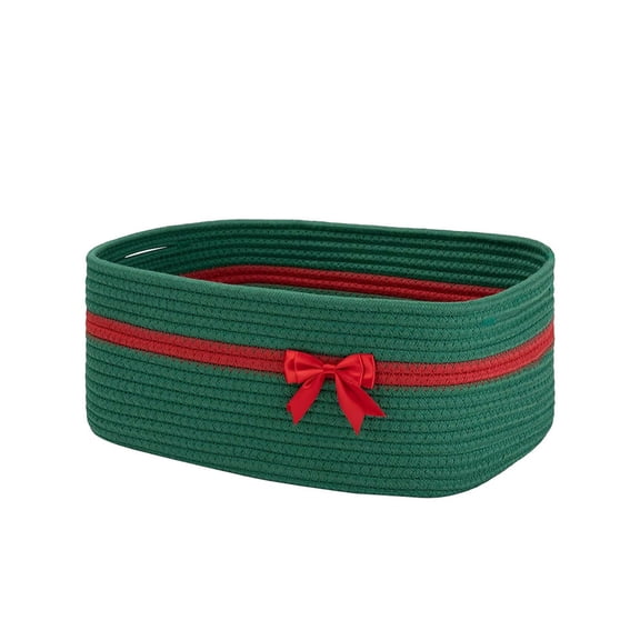 Taotanxi Large Woven Storage Basket with Handles for Nursery Living Room Shelves, Bow Basket for Gifts Empty with Gift Bags and Ribbons for Baby Showers Pet Toy Bin - Green