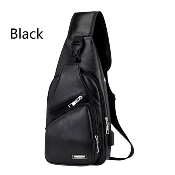 Taotanxi Leather Sling Bag Mens Crossbody Bag Chest Bag Sling Backpack for Men with USB Charge Port