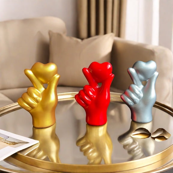 Taotanxi Love Gesture Single Hand Statue, Red Ceramic Heart Hand Sculpture Valentines Day Heart Gesture Figurine Abstract Gesture Statues for Living Room Bedroom