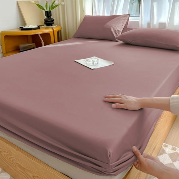 Taotanxi Mattress Protector,Waterproof 18" Deep Pocket Mattress Cover Fitted Sheet Style with Elastic Rubber Band,Washable and Easy Care-Pink,59x78"