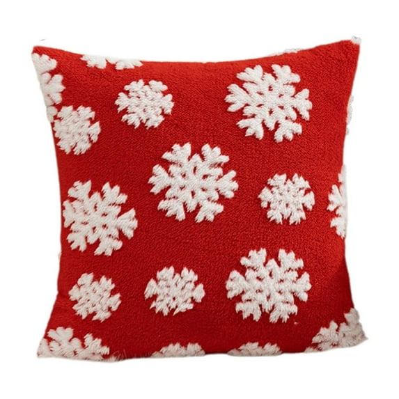 Taotanxi Merry Christmas Decorative Velvet Embroidered Pillow Cover With Snowflakes Trees Elves Elk Cushion Cover For Christmas Sofa Green And Red 45 X 45 Cm(Red)