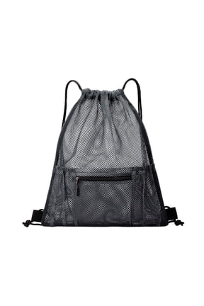 Mesh Drawstring Backpack Bag, Multifunction Mesh Bag for Swimming, Athletic Gym, Clothes, Beach, Swim (Black)