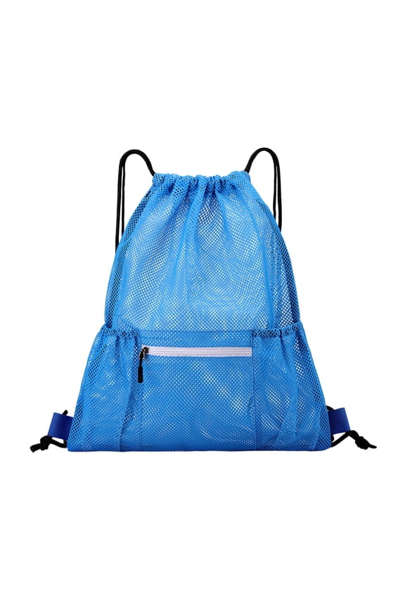 Mesh Drawstring Backpack Bag, Multifunction Mesh Bag for Swimming, Athletic Gym, Clothes, Beach, Swim (Blue)