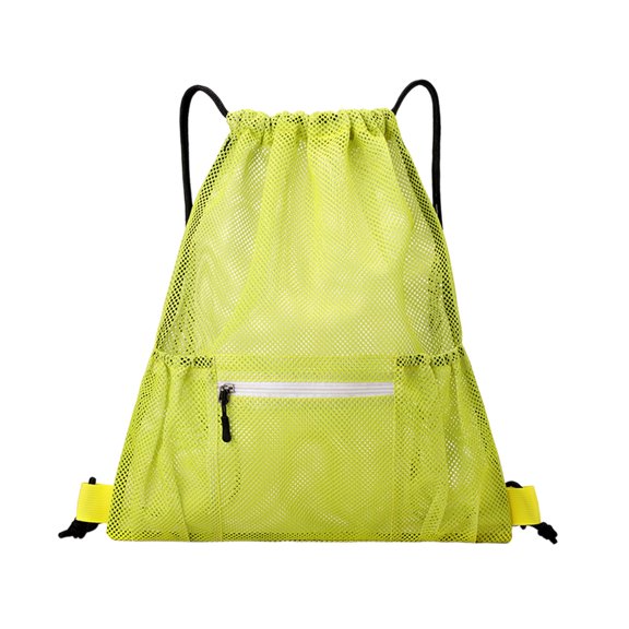 Taotanxi Mesh Drawstring Backpack Bag, Multifunction Mesh Bag for Swimming, Athletic Gym, Clothes, Beach, Swim (Yellow)