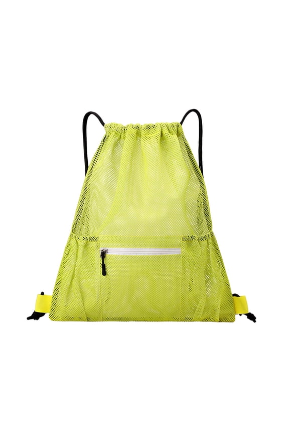 Mesh Drawstring Backpack Bag, Multifunction Mesh Bag for Swimming, Athletic Gym, Clothes, Beach, Swim (Yellow)