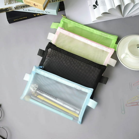 Taotanxi Mesh Makeup Bags Travel Zipper Cosmetic Bag Toiletry Bag Pouch Portable Makeup Cosmetic for Purse Travel Daily or Keep Small Items (Black - Large)