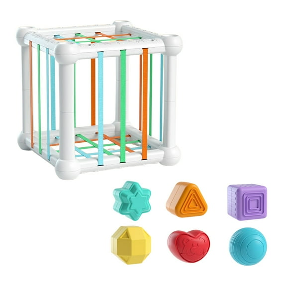 Taotanxi Montessori Shape Sorter Toy for Toddlers, Sensory Learning Cube with 6 Soft Blocks, Baby Developmental Toy for Fine Motor Skills, Gift for 12-36 Months Boys & Girls