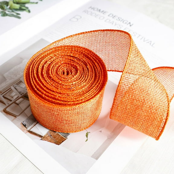 Taotanxi Orange Burlap Ribbon 1.97 Inch, Wired Ribbon With Iron Wire Edge for Big Bow, Wreath, Tree, Outdoor Decoration, 196"/Roll.