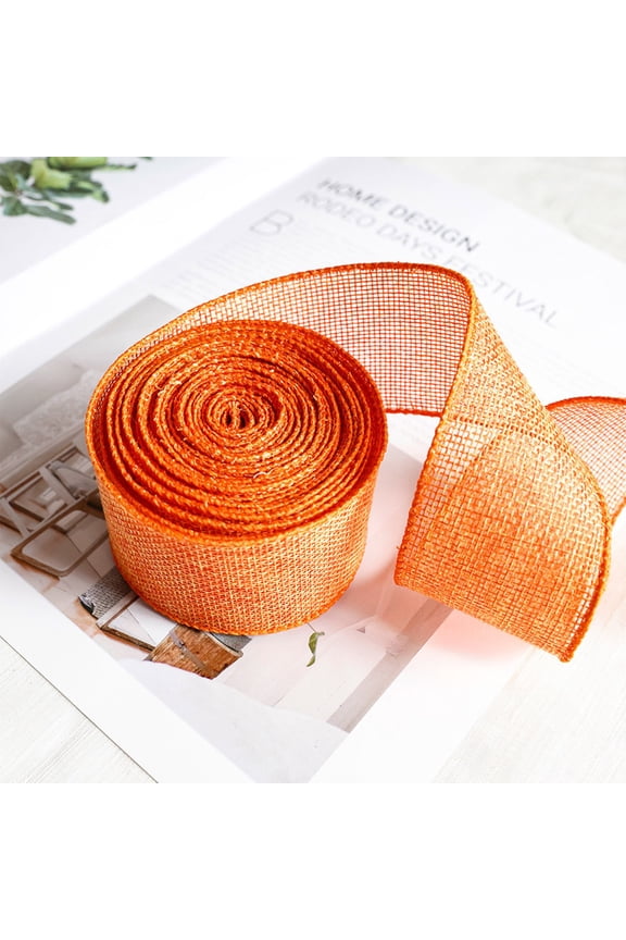 Orange Burlap Ribbon 1.97 Inch, Wired Ribbon With Iron Wire Edge for Big Bow, Wreath, Tree, Outdoor Decoration, 196"/Roll.