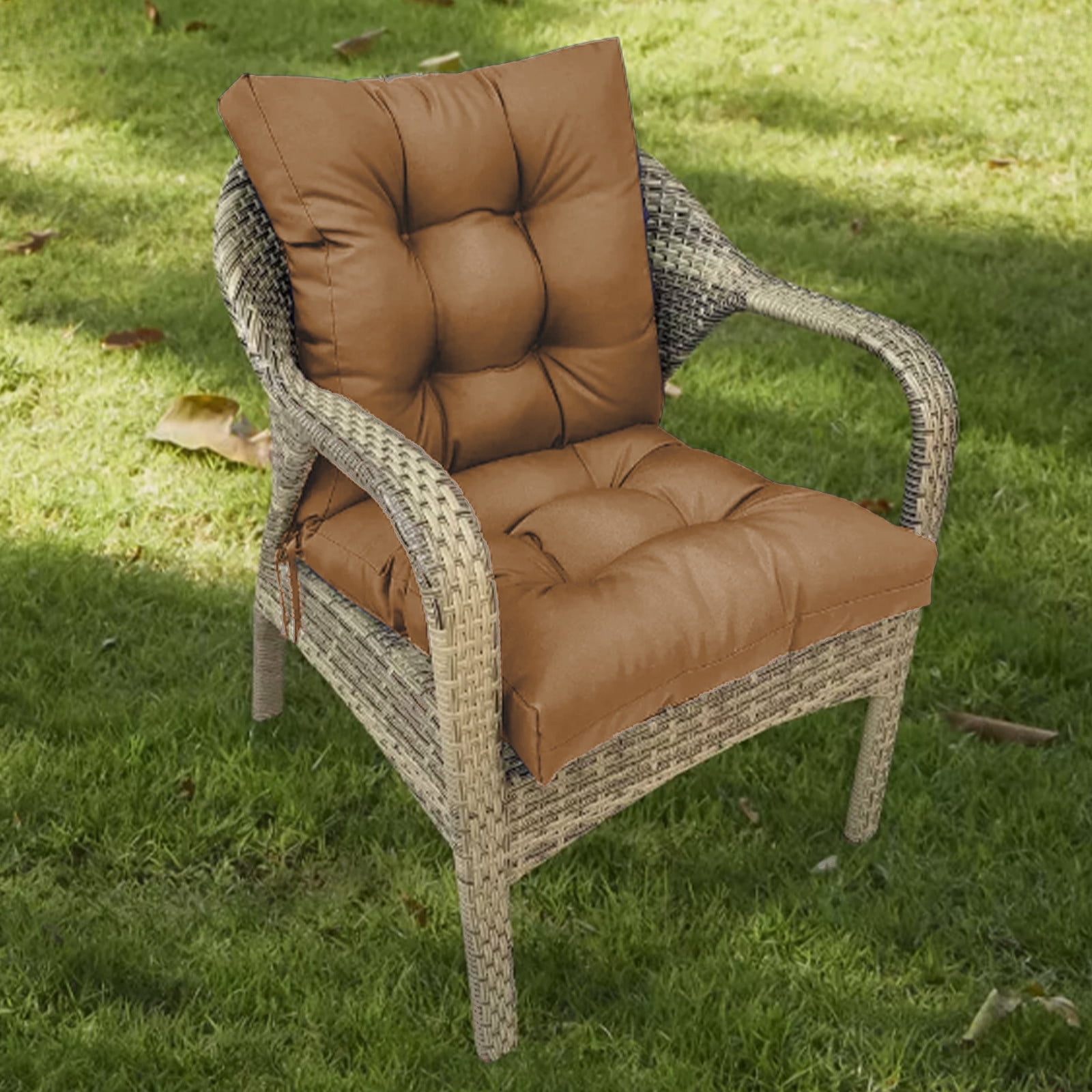 Taotanxi Outdoor Tufted Wicker Cushions Seat Cushions for Patio Furniture Set of 2, 19x19 Outdoor Chair Cushions Weather Resistant Patio Cushions with Ties for Wicker Chair (Coffee, 2 Pack)