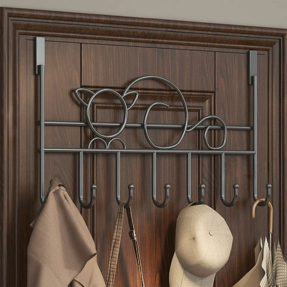 Taotanxi Over The Door Hook - 7 Hooks for Bathroom, Clothes, Belts, Hats, Towels - Black Coat & Towel Rack with Door Hanger.