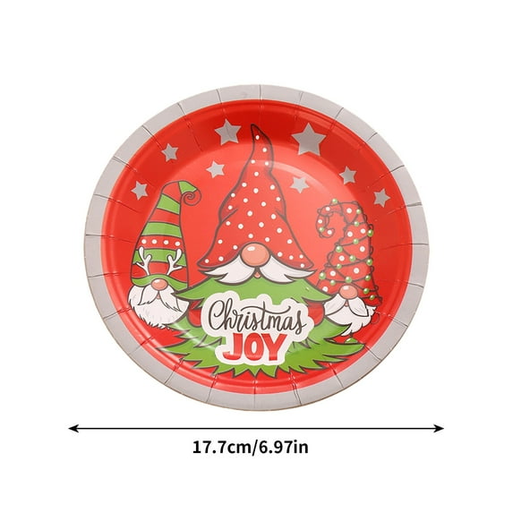 Taotanxi Paper Plates - 10-Count 7" x 7" Disposable Christmas Party Supply Dessert Plates in 9 Designs (Red, Green)