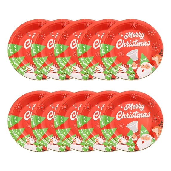 Taotanxi Paper Plates - 10-Count 7" x 7" Disposable Christmas Party Supply Dessert Plates in 9 Designs (Red, Green)