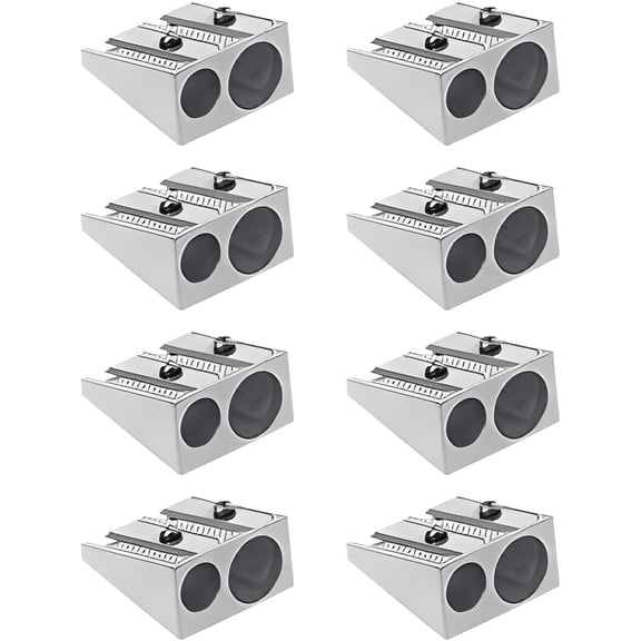 Taotanxi Pencil Sharpeners Manual Twin Metal Dual Sharpening Blade Double Holes Rectangular Pencil Sharpener for Colored Graphite Pencils Crayons Jumbo, Pack of 8,Silver