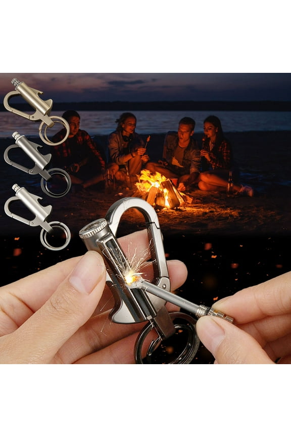 Permanent Match with Bottle Opener Metal Keychain Lighter, Reusable Waterproof Flint Matchstick Fire Starter for Camping Hunting, Great Gift Ideas Silver