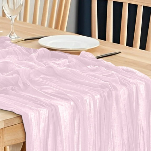 Taotanxi Pink Cheesecloth Table Runner Summer Boho Rustic Gauze 35x71inch Cheese Cloth Runner for Wedding Party Baby Shower Birthday Home Decor Holiday Decorations