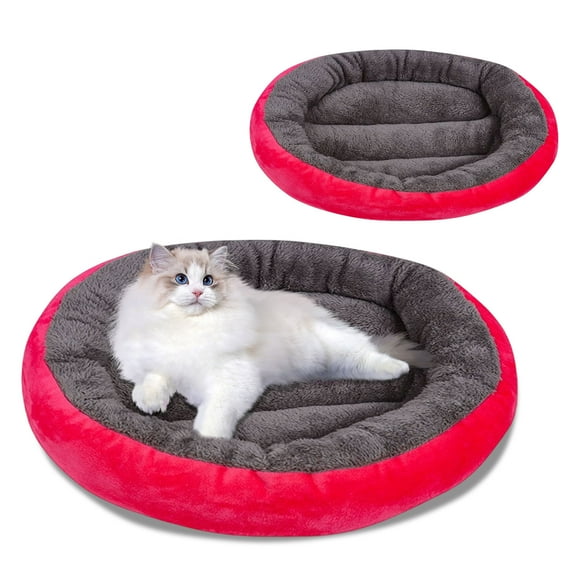 Taotanxi Round Donut Cat and Dog Cushion Bed, 17in Pet Bed for Small or Medium Dogs, Anti-Slip & Water-Resistant Bottom, Soft Durable Fabric Pet Beds, Washable Calming Cat Bed Red