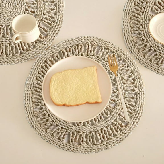 Taotanxi Round Woven Placemats Set Of Faux Woven Rattan Placemats 11.81 Inch Wicker Hyacinth Farmhouse Round Placemats Grass Woven Rattan Placemats For Rustic Serving Plates