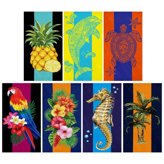 Taotanxi Sea Turtles Beach Towel (29 X 59) - Solid Color 100% Cotton Coral Stripe Large Blanket With Tropical Design - Extra Large