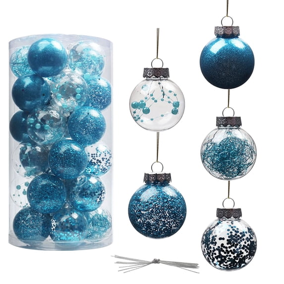 Taotanxi Shatterproof Clear Plastic Christmas Ball Ornaments Decorative Xmas Balls Baubles Set with Stuffed Delicate Decorations (60mm/2.56 inch 30-Pack, Blue)