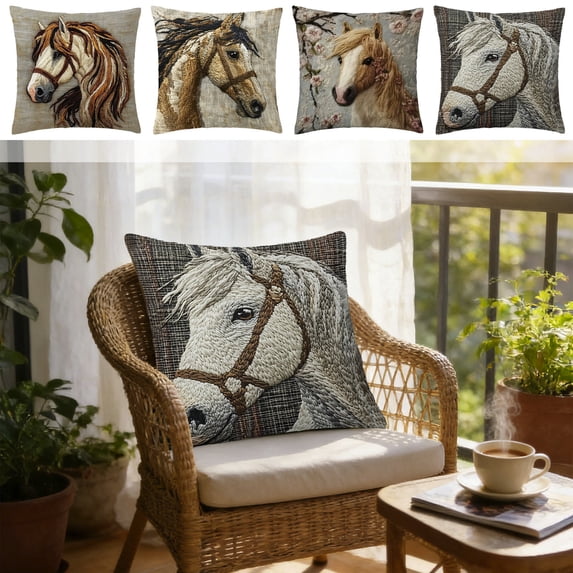 Taotanxi Short Plushs Horse Elemented Pillow Cover 17.71 Inches With Cute Embroidered Decoration Suitable For Sofa Bedroom And Living Room Home Decor
