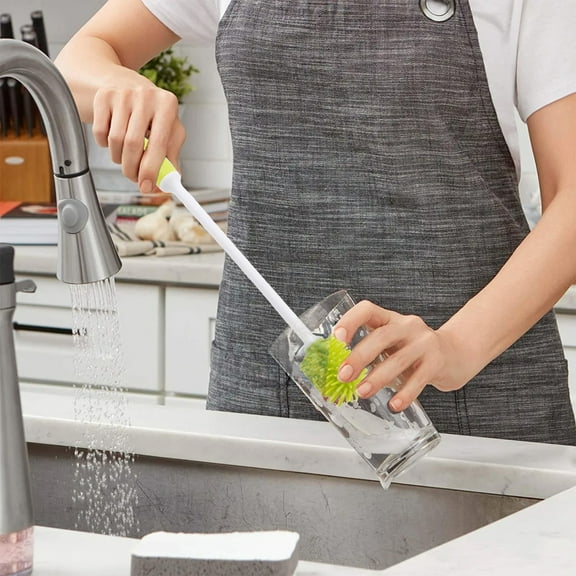 Taotanxi Silicone Bottle Cleaning Brush With Long Handle, Water Bottle Cleaner for Baby Bottles, Hydro Flask, Sports Bottle, Vase, Glassware, Perfect for Smaller Diameter Bottle Openings (Green)