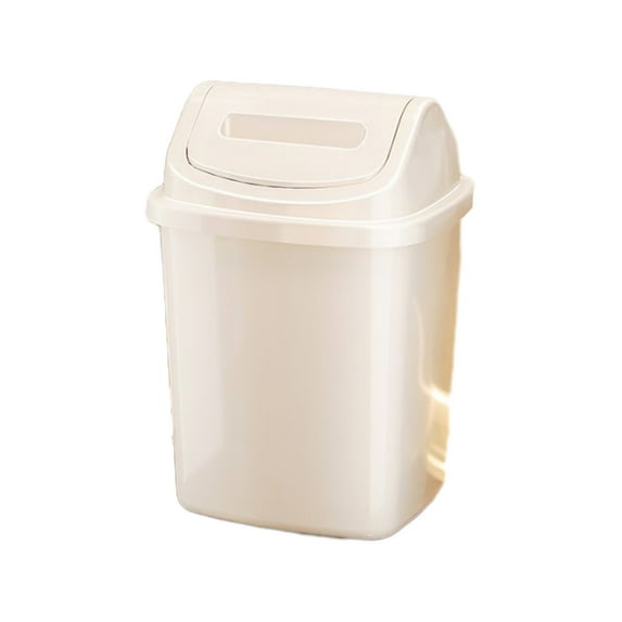 Taotanxi Small 2 Gallon Plastic Trash Can with Swing Top Lid, Compact Slim Waste Bin for Under Desk, Office, Bedroom, Bathroom, Dorm Room, 8 Qt. Portable Garbage Can (Khaki)
