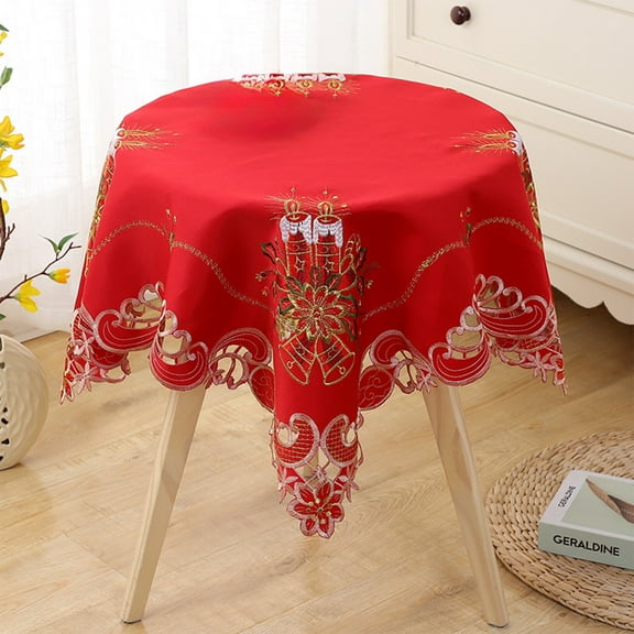 Taotanxi Small Christmas Table Cloth Poinsettia Tablecloth Topper 31" Square Christmas Embroidered Tablecloth with Embroidery and Cutwork Candle Flower Ornament for Centerpiece