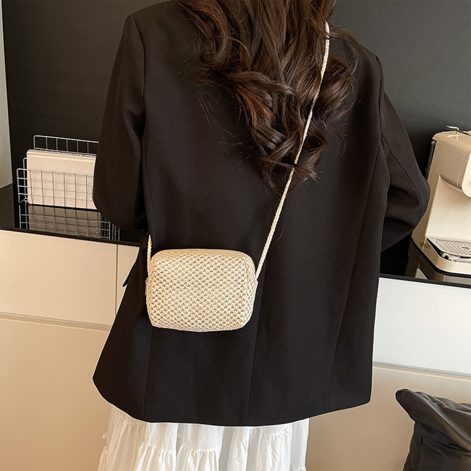Women Straw Clutch Handbag Small Shoulder Crossbody Purse with Gold Chain KKXIU Top Handle Straw Purse for Women, Summer Straw  main image 3