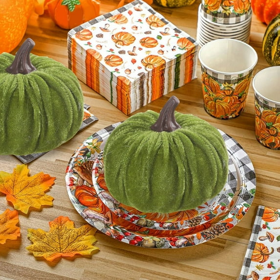 Taotanxi Small Velvet Pumpkins Fake Mini Pumpkin Faux Harvest Fabric Foam Pumpkin Thanksgiving Halloween Decor for Fall Decor Table Centerpiece Wedding Farmhouse Decoration(1 Pcs,Green)