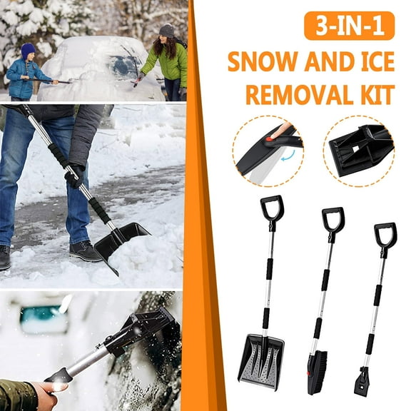 Taotanxi Snow Shovel, 3-In-1 Retractable Car Shovel With Foam Grip, Rotatable Snow Brush With Storage Bag, Ice Scraper, Portable Winter Car Kit For Cars, Trucks, Camping, And Outdoor Use