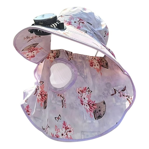 Taotanxi With Solar Fan Floral Wide Brim Face Mask Sun Hats Bulk Women Summer Breathbale Neck Face Flap Ponytail UV Protection Visor Hats for Garden Beach Fishing Hiking Outdoor Activities