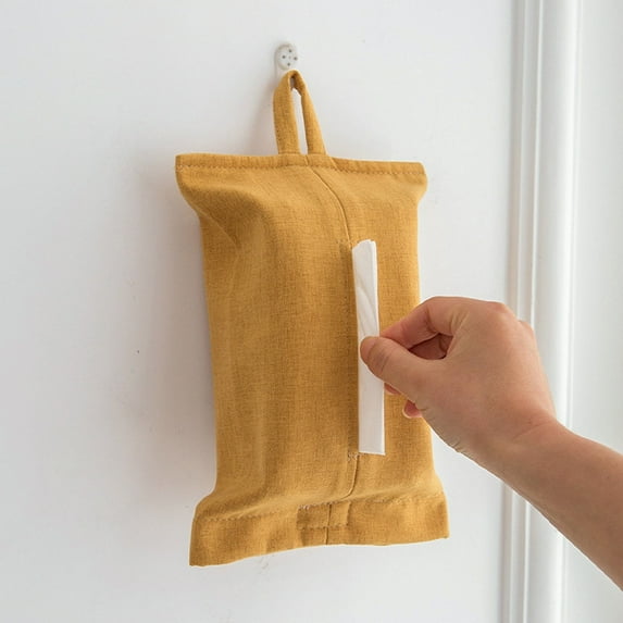 Taotanxi Solid Color With Hanging Rope Fabric Tissue Box ,Table Napkin Case Dispenser ,Concise Style Living Room Home Desktop Car Drawer Paper Bag For Household Or Car Use(Yellow)