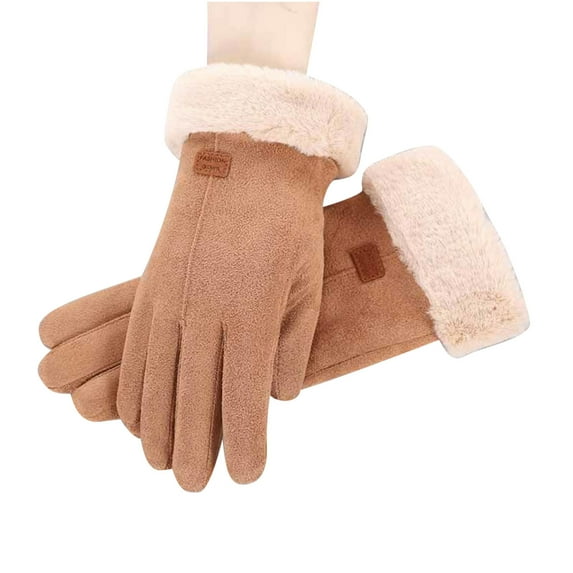 Taotanxi Suede Warm Gloves, Women'S Winter Hair Mouth Padded Thickened Windproof Touch Screen Gloves, Cycling Bike Riding Gloves Khaki