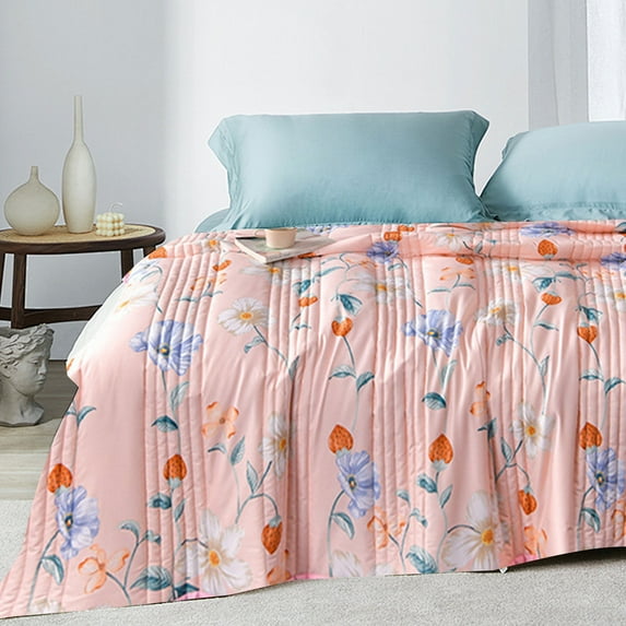 Taotanxi Summer Washed Cotton Conditioned Quilt Summer Cool Quilt for Kids Teens Vintage Boho Comforter Edges Soft Thin Comforter Pink Purple Floral Duvet, 40"x60"(Fragrance)