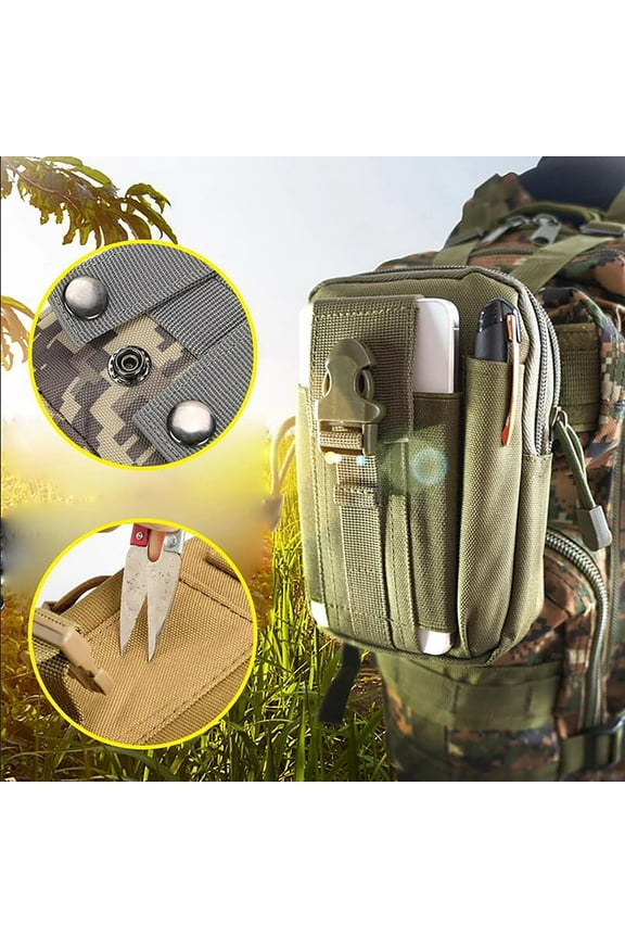 Tactical Molle Pouch Double Molle Straps 7" X 5" X 1.8" Two Zipper Compartments Plus Phone Storage