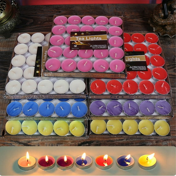 Taotanxi Tea Lights - 50 Pack Smokeless, Dripless & Long Lasting Mini Tealight Candles for Mood, Dinners, Parties, Home Decoration, Wedding, Crafts (White)