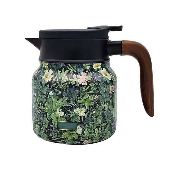 Taotanxi Tea Pot, Vintage Floral Pattern Tea Thermos – Built-In Infuser, 28 Oz/35 Oz, Insulated Teapot With Handle, Stainless Steel Thermal Coffee Carafe for Cold Hot Drinks,800Ml-Wooden Han
