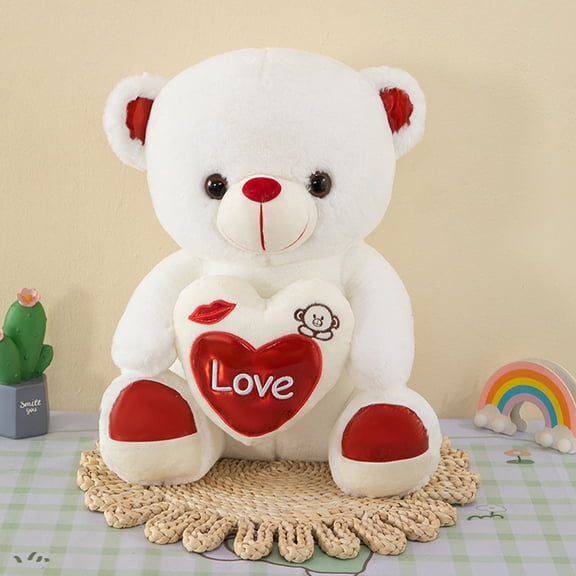 Taotanxi Teddy Bear with Red Heart - I Love You - 9.84 Inches - Cuddly Plush Toy - Stuffed Animal - White