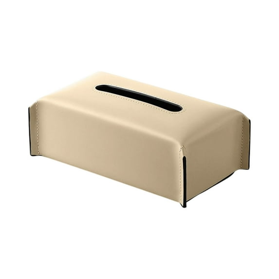 Taotanxi Tissue Box Cover, PU Leather Rectangular Tissue Box Holder with Magnetic Bottom Cover for Facial Tissues/Napkins, Office & Living Room Decor Box (Beige)