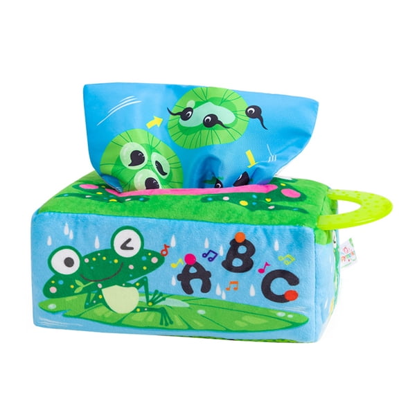 Taotanxi Tissue Box With Teether, Soft Padded Sensory Toys, High-Contrast Crinkle Cloth, Children'S Education Pre-School Learning