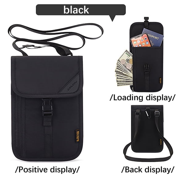Taotanxi Travel Neck Wallet With Double Zippers, Rfid Blocking Passport Holder With Adjustable Neck Strap To Keep Cash, Credit Cards And Travel Documents Safe - Black