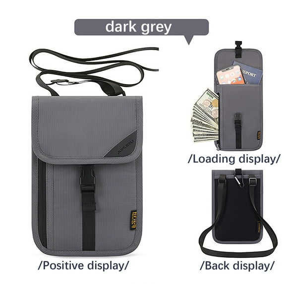Taotanxi Travel Neck Wallet With Double Zippers, Rfid Blocking Passport Holder With Adjustable Neck Strap To Keep Cash, Credit Cards And Travel Documents Safe - Dark Gray