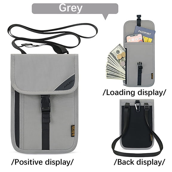 Taotanxi Travel Neck Wallet With Double Zippers, Rfid Blocking Passport Holder With Adjustable Neck Strap To Keep Cash, Credit Cards And Travel Documents Safe - Gray